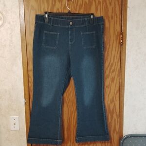 Dark Wash Cropped Wide Leg Denim Pull-On Jeans